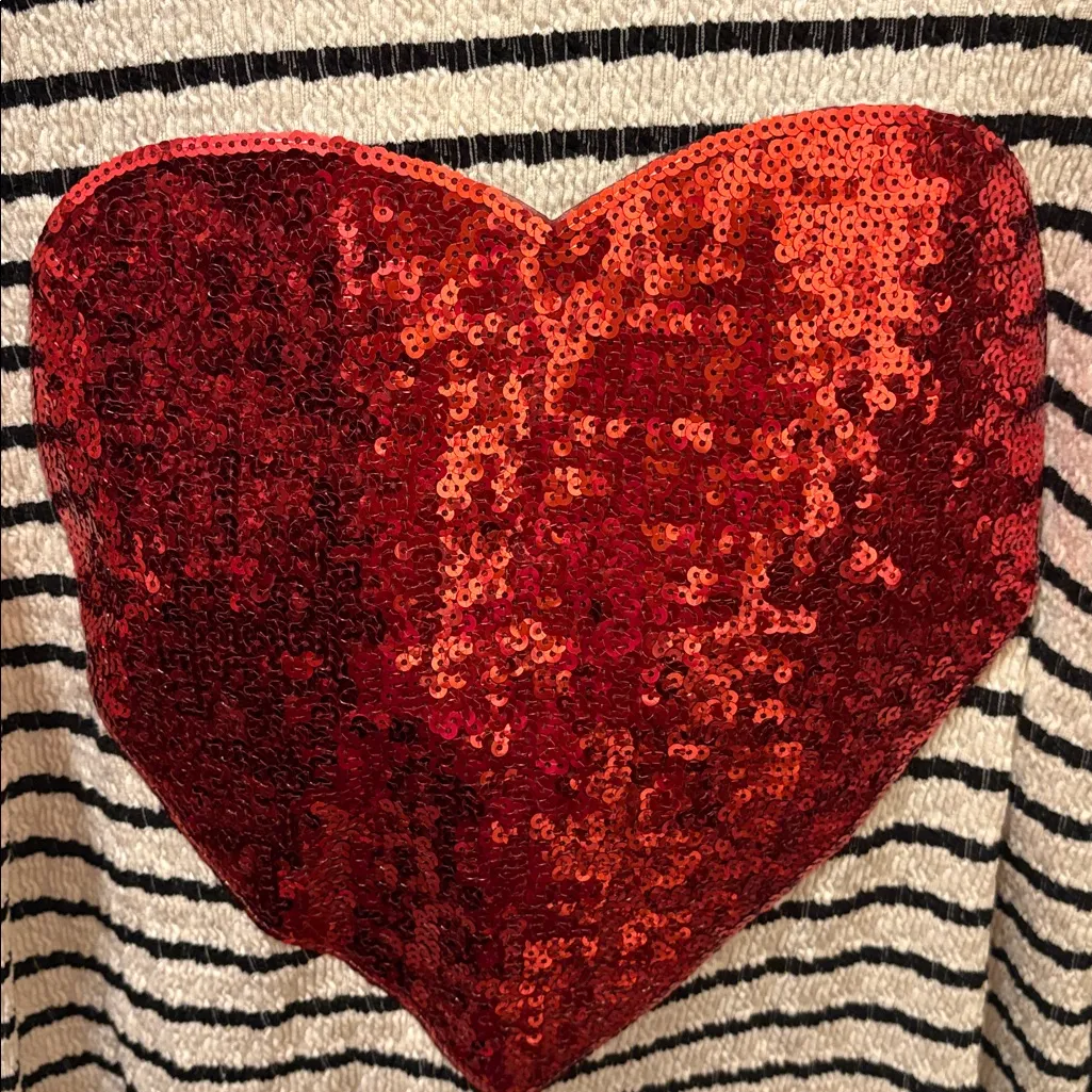 Heimish USA Striped Knit Sweater w/ Red Sequin Heart – Size Small – New - Image 2