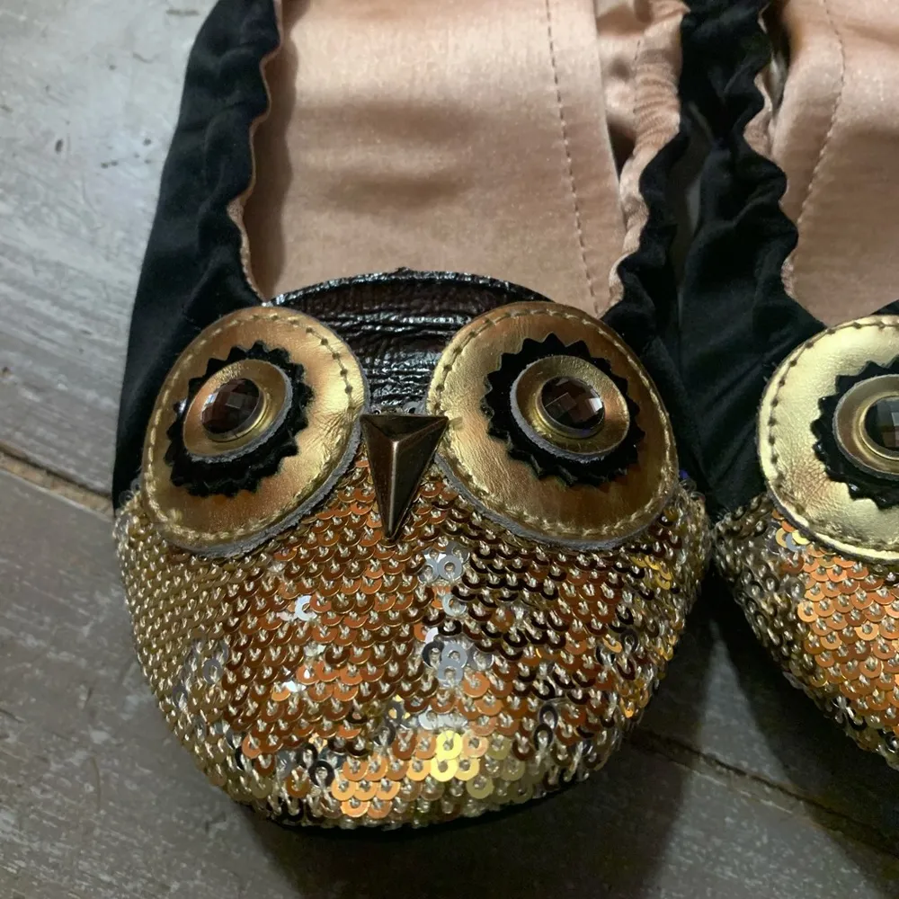 Kate Spade Black & Gold Owl Flats 9 - Image 3