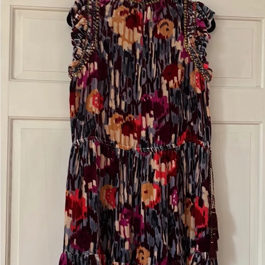 Ulla Johnson Velvet Penny Mini Dress Multi Studded Ruffle Flutter Tassled Size 6 - Image 11