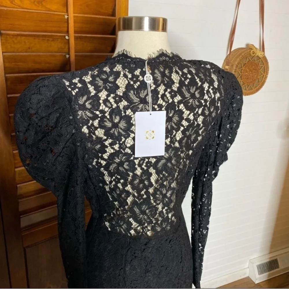 WAYF Spencer Black Lace Puff Sleeve Mini Dress - Image 5