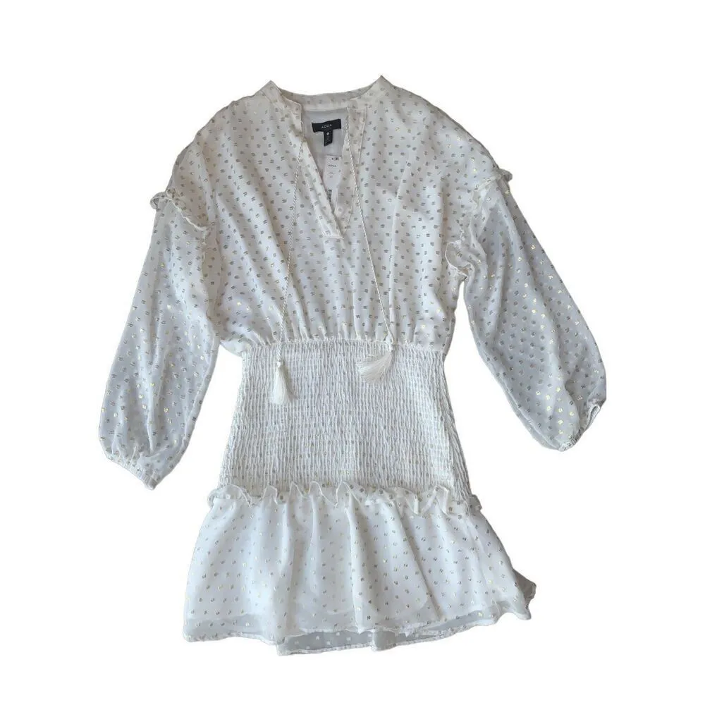 AQUA White With Gold Foil Polka Dots Ruffled Mini Dress - Image 5