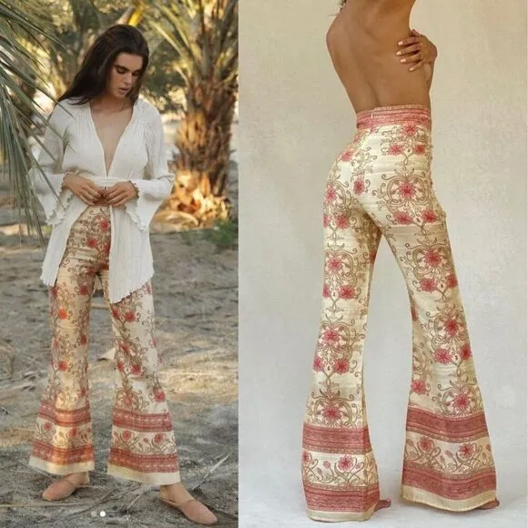 Savannah Morrow Ahimsa Pant in Orla NWT Silk Floral Print High Rise Flare Medium Pink - Image 2