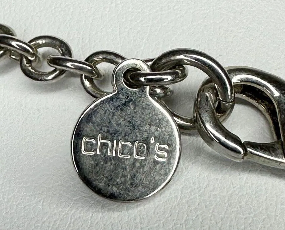 Chicos Silver Tone Chain Link Key Miracles Rhinestone Pendant Necklace ✨ - Image 8