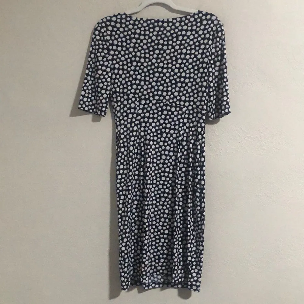 Connected Apparel Size 6P Elbow-Sleeve Gathered Jersey Sheath Dress in Navy - Image 2