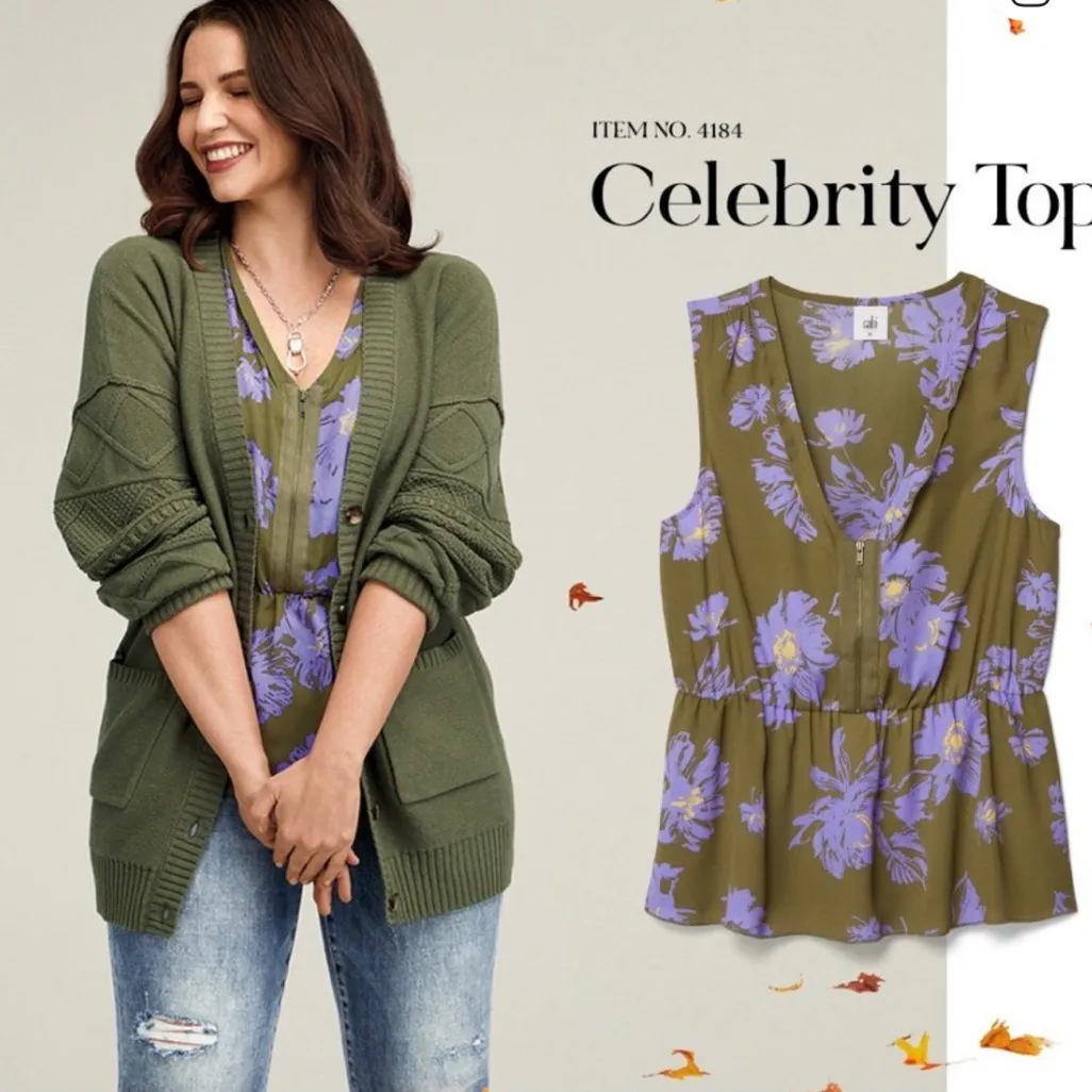 CAbi Celebrity Floral Print V-Neck Sleeveless Peplum Top - Image 2