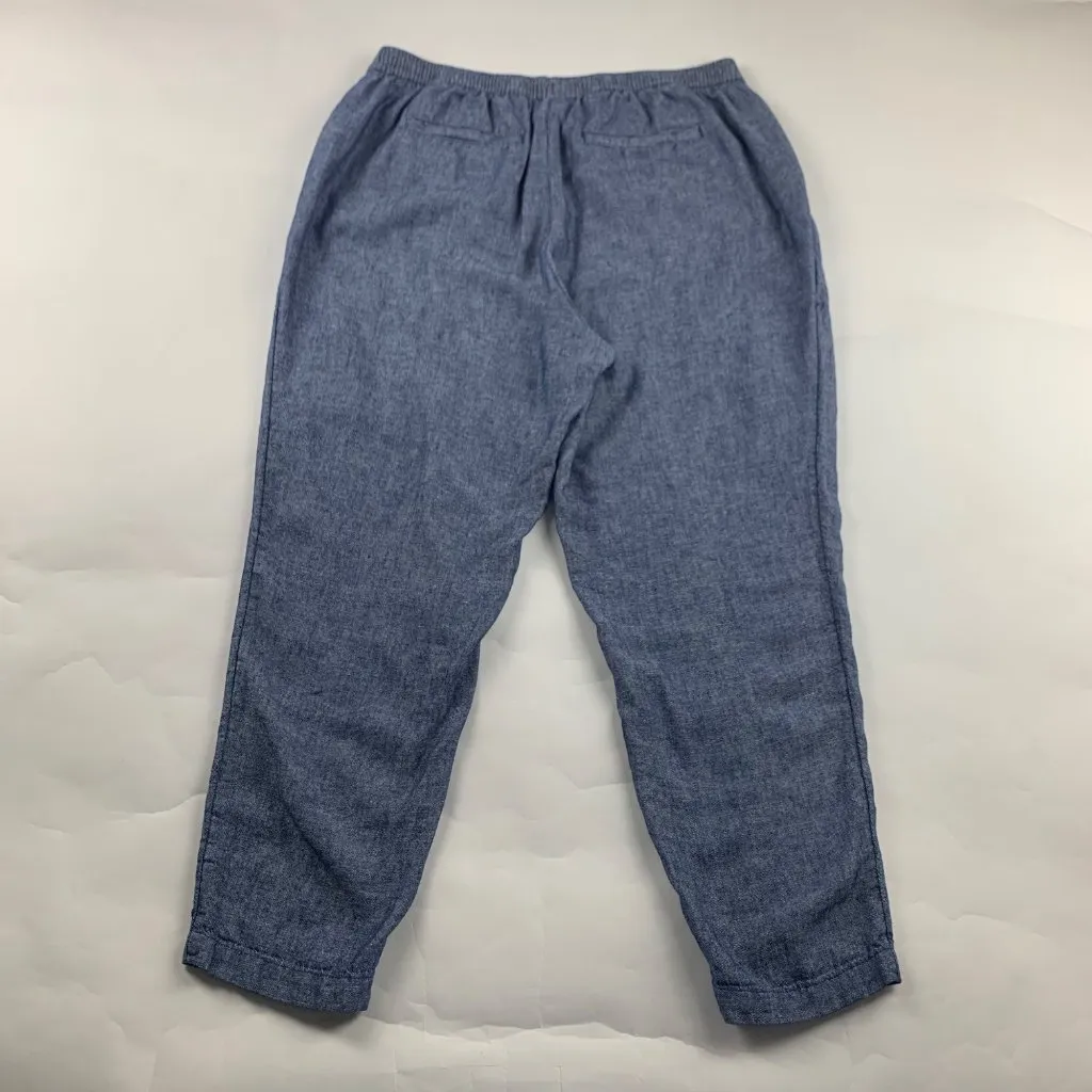 Old Navy Blue Chambray Linen Blend High Rise Slim Leg Ankle Pant L - Image 7