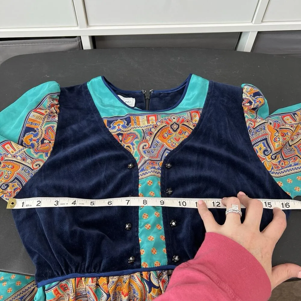 70s Young Dong S Small Maxi Dress Renaissance Boho Cottagecore Whimsy Fairycore Blue - Image 12