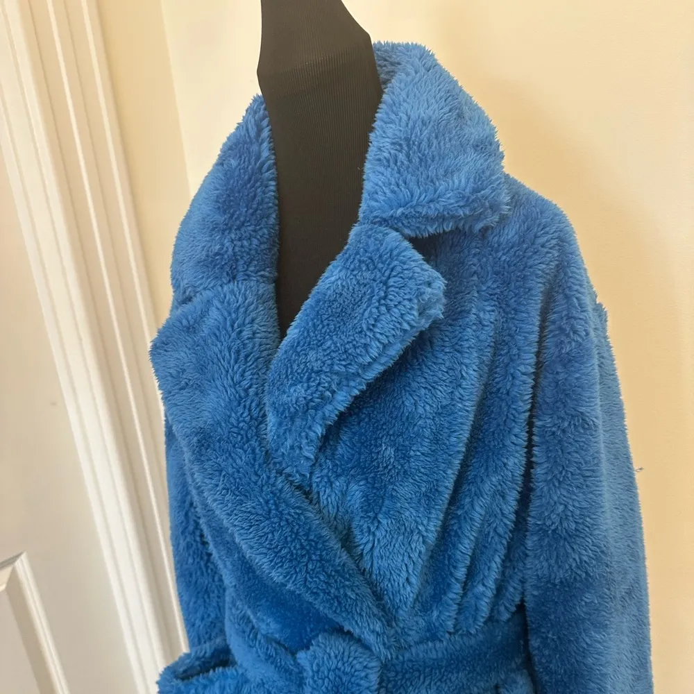 UGG Alesandra Faux Fur Wrap Coat Jacket Belted Luxury Satin Lined NEW - Image 4