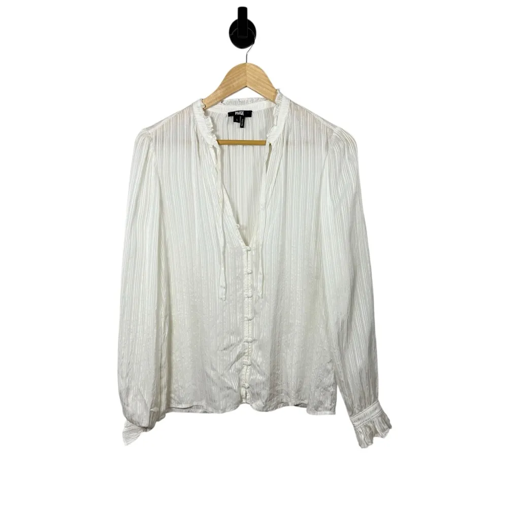 Paige Women’s Marquet Silk Frilly Blouse in Ivory Size S - Image 2