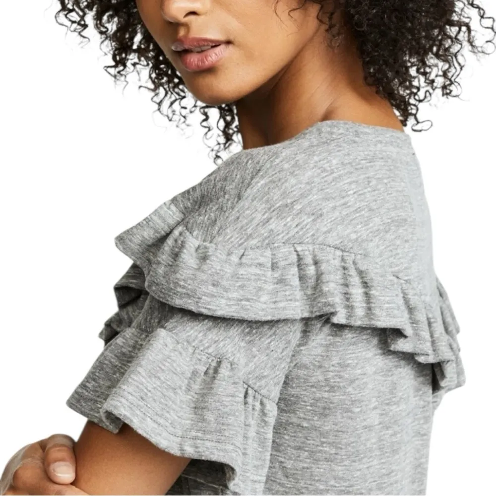 NEW Paige Adalie Boho Chic Ruffle Shirt Mini Ruffle Dress Gray Size Medium - Image 3