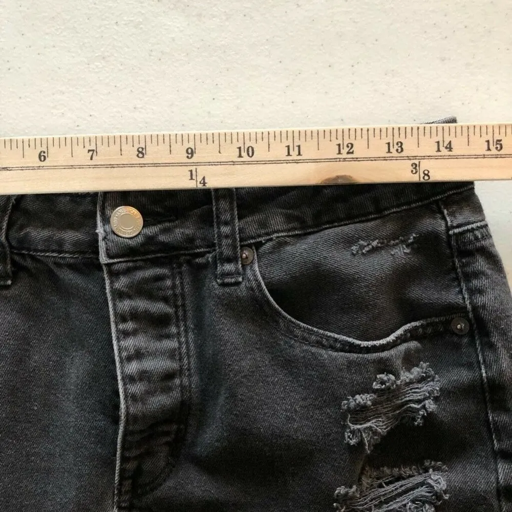 American Eagle Womens Denim Pencil Skirt Black Button Fly Frayed Distressed 6 - Image 4