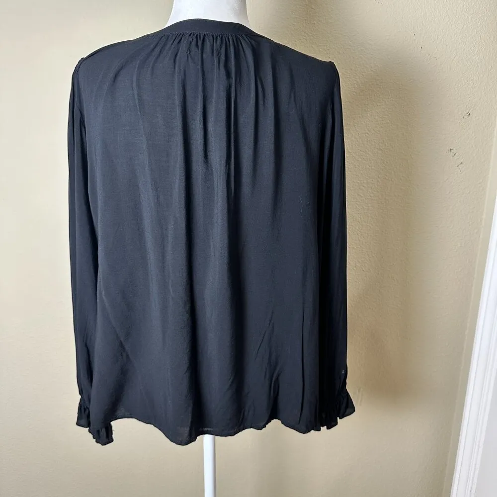 VELVET Semi Sheer V Neck Blouse Top Black Size Medium - Image 6