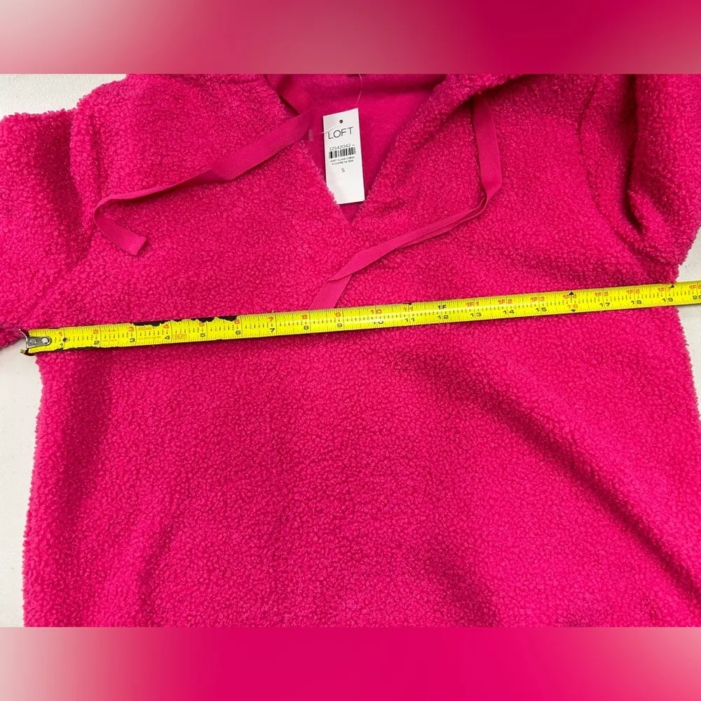 LOFT NWT Faux Sherpa Hoodie Sweater - Fuchsia Pink Size Small Soft Pull Over - Image 8
