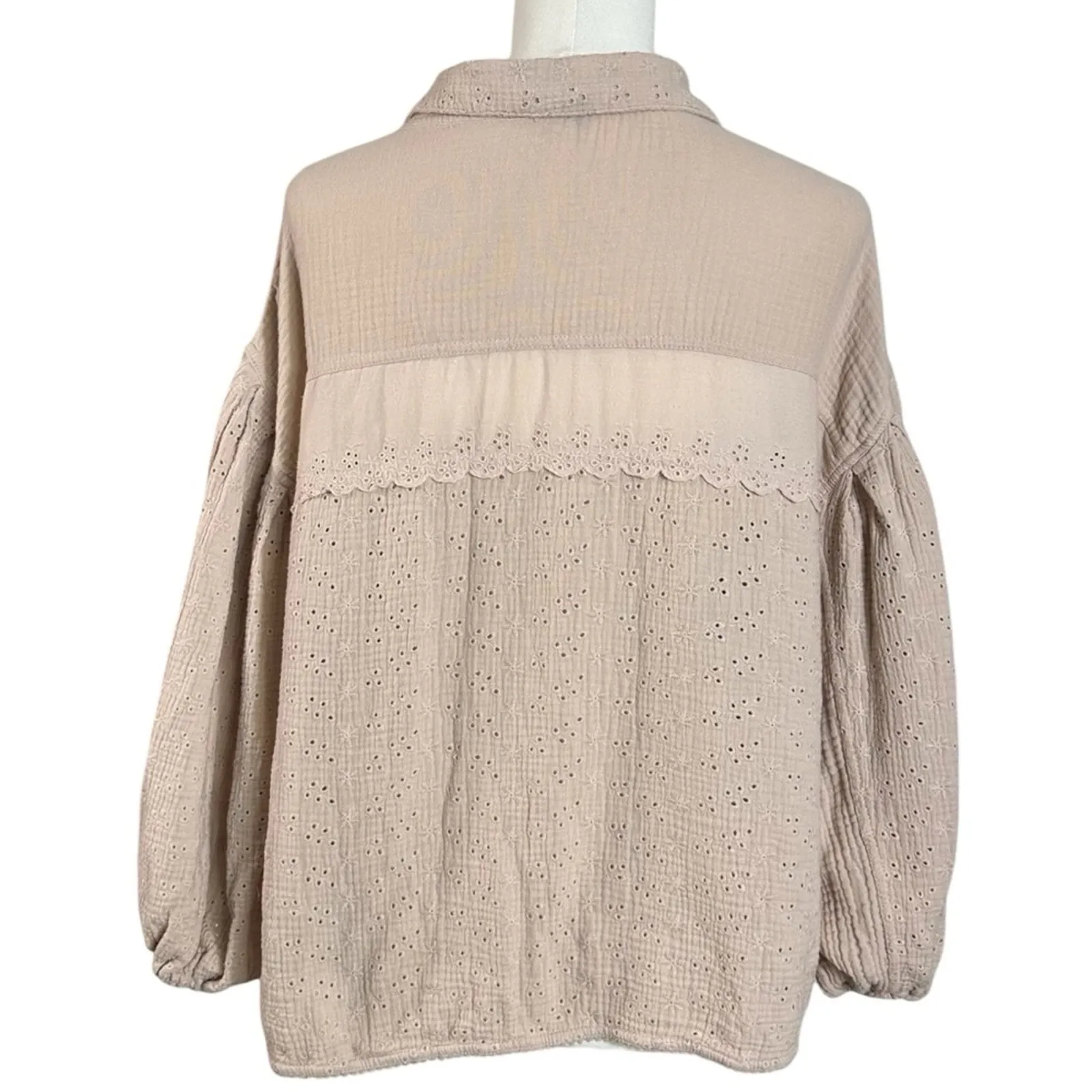 Free People Dainty Ethereal Cottage Eyelet Lace Full Bloom Shirt Rose Dust Small - Image 5