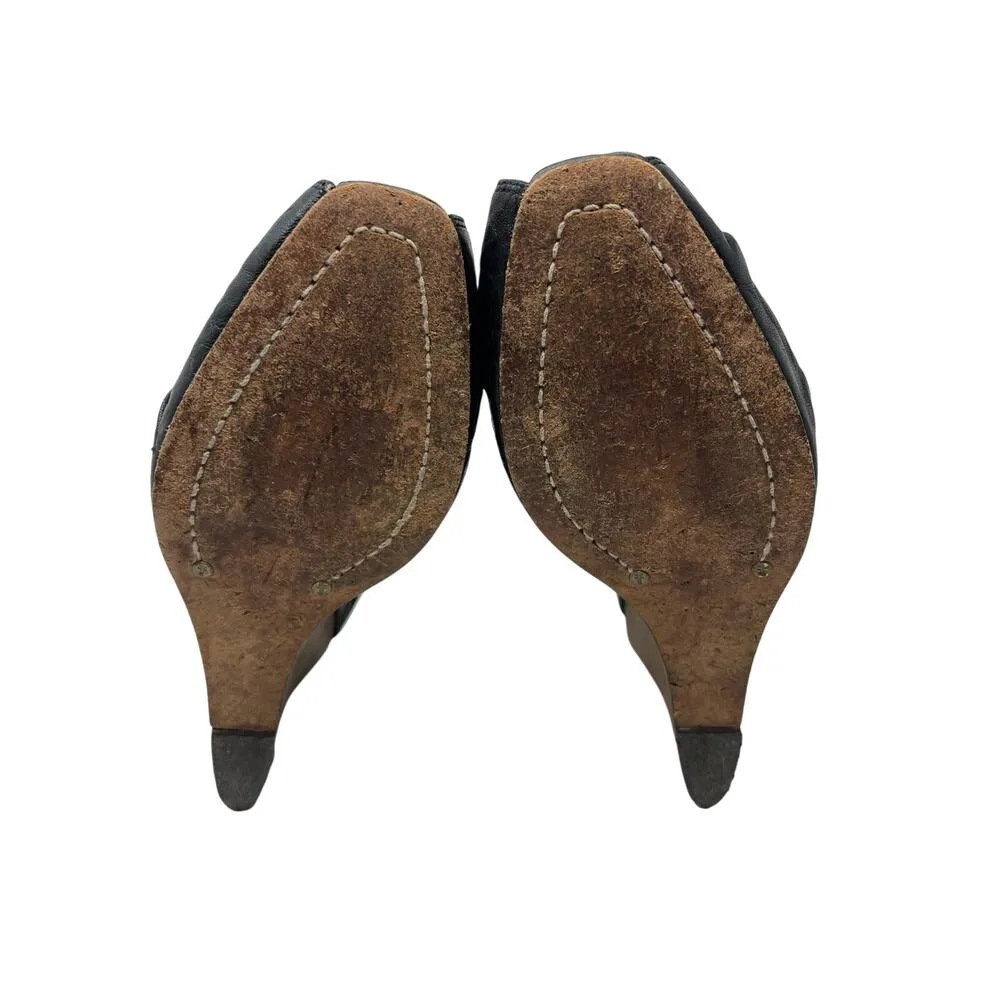 Frye Gwen Ruched Peep Toe Wedge Mule Heels in Black 9.5 - Image 5