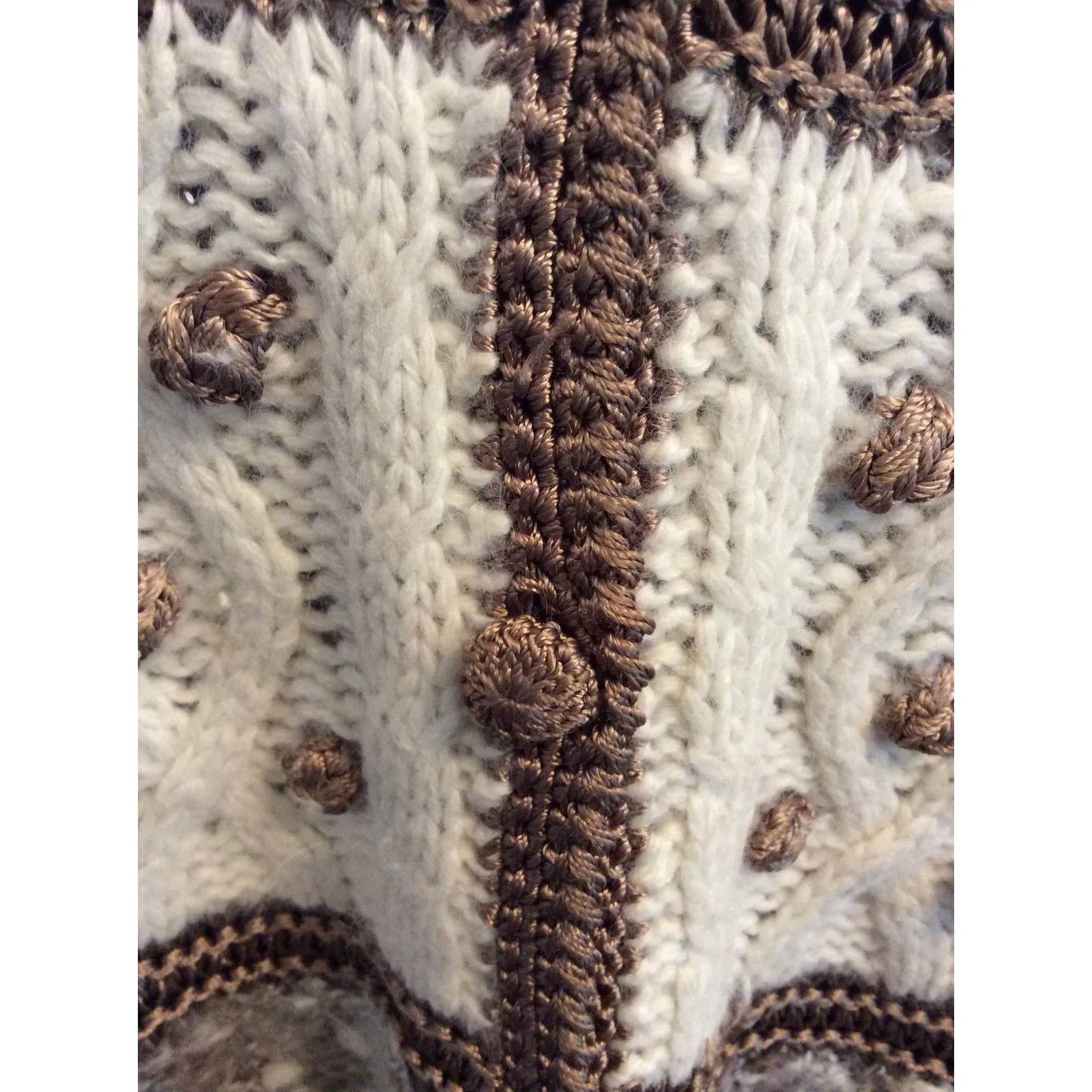 Wool Blend vintage button up cardigan Crochet Angela Baraldio M/L Brown Size L - Image 8
