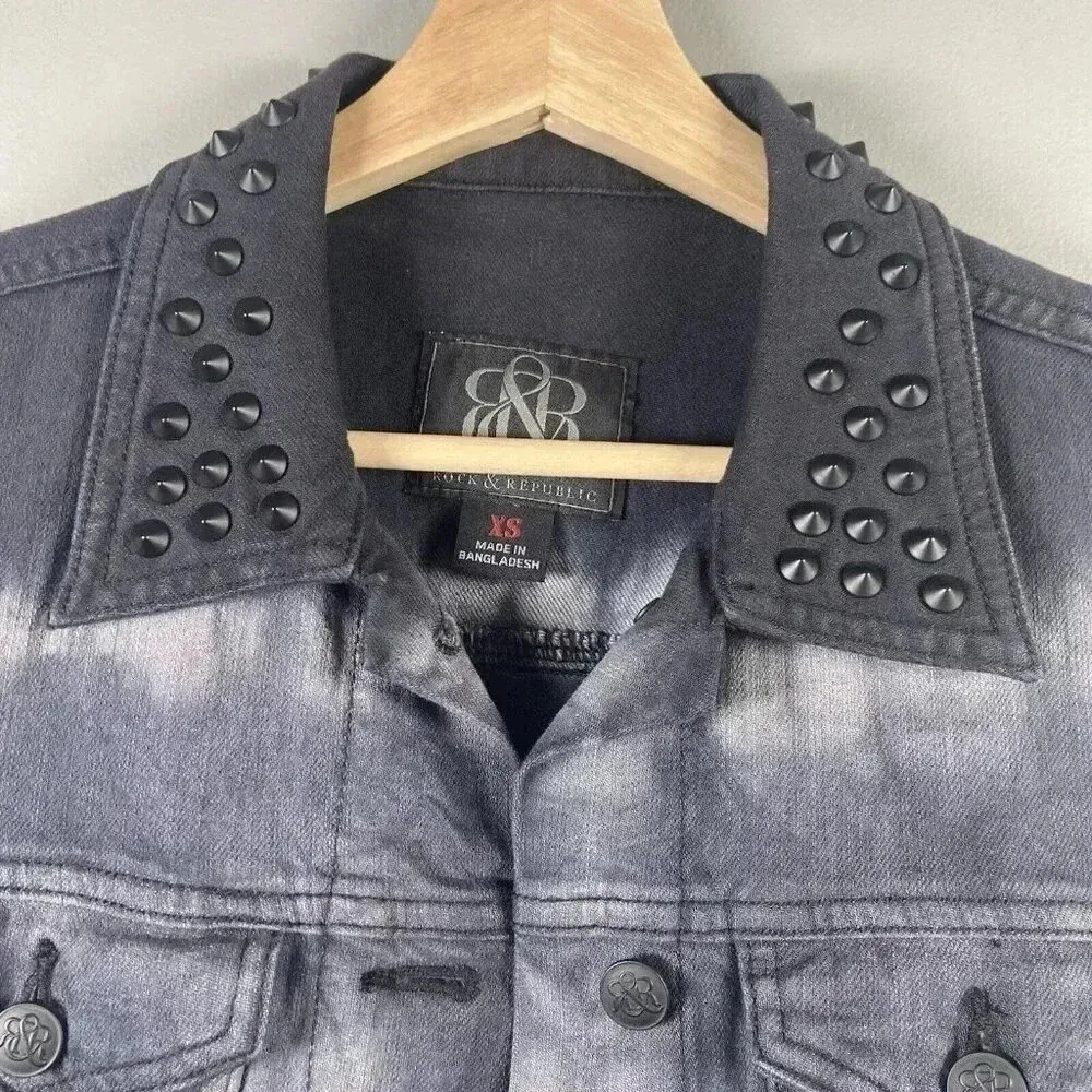 Rock‎ & Republic Gunshow Vest Women's Size XS Black Denim Studs Biker Punk NWT - Image 3