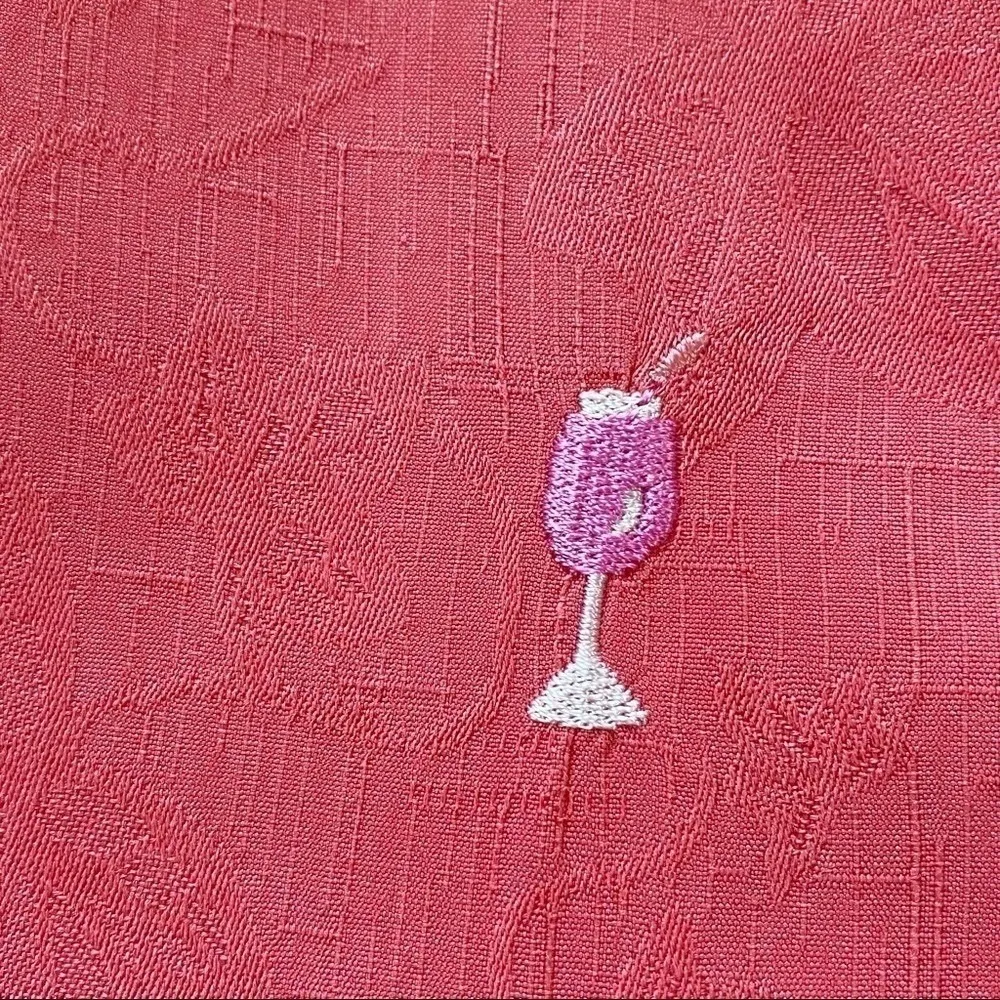 Vintage Bobby Chan Women's Pink Tropical Drink Embroidery Silk Top Size Large - Image 11