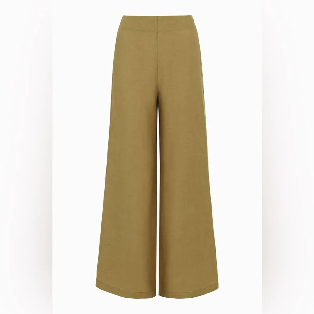 arkitaip Clara Flared Linen Trousers Willow Green High Rise 100% Belgian Linen Size L - Image 2