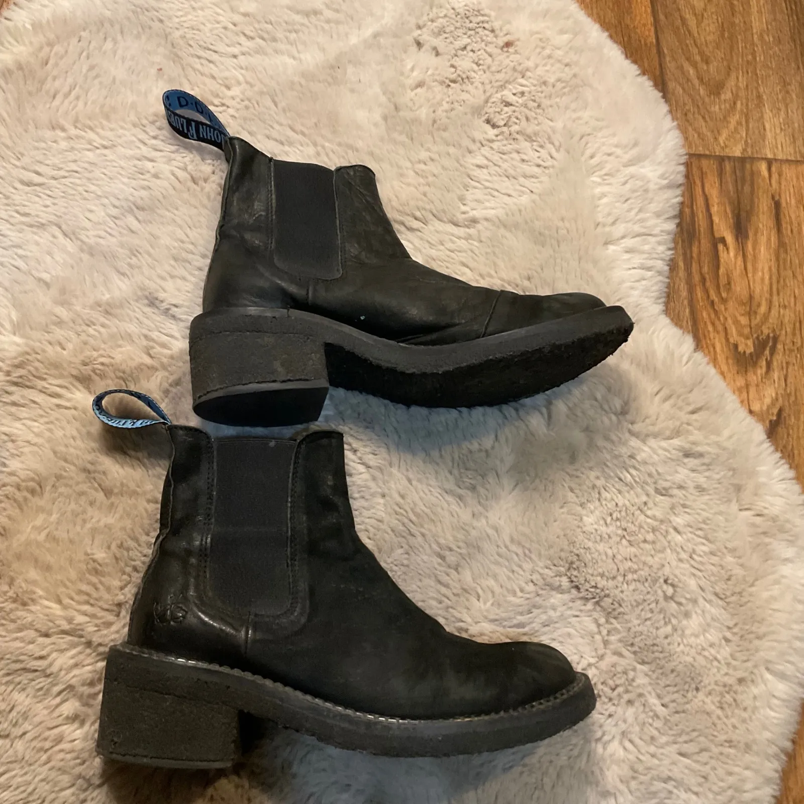 John Fluevog Slacker Moto Boots Size 7 Black Pull On Block Heel Womens Round Toe - Image 3