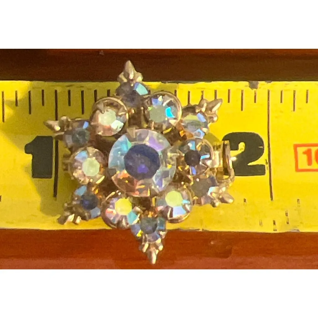 Vintage Aurora Borealis Crystal Starburst Scatter Pins Brooch Gold Tone .75" - Image 4