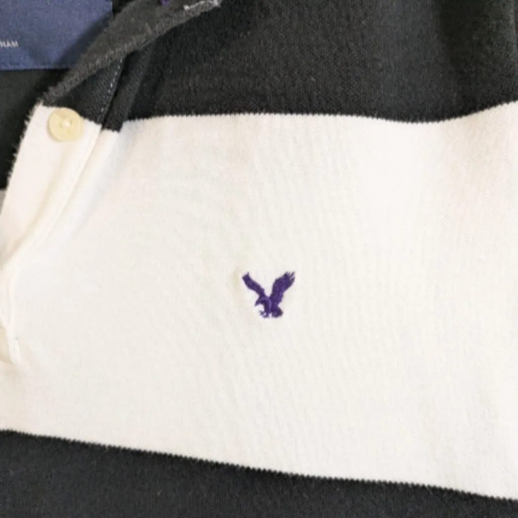 American Eagle Outfitters Rugby Polo Shirt For Women Black and White Size XL - Image 2