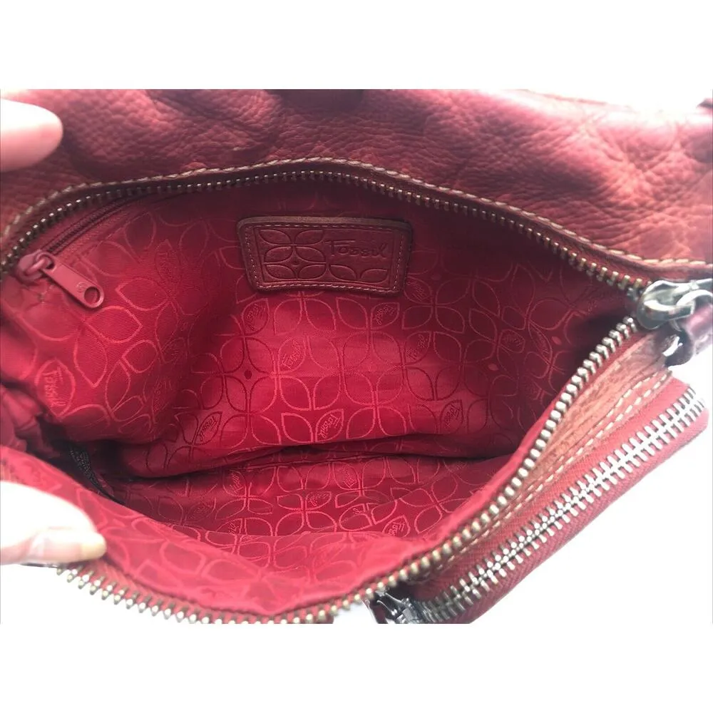 Vintage Fossil Distressed Reddish Leather Crossbody Handbag Purse - Image 11