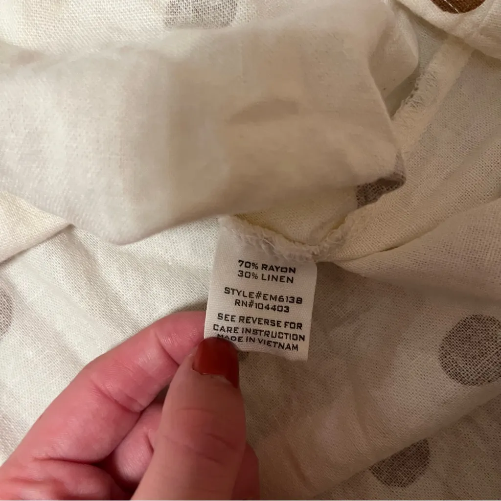 MINE Cream and Brown Polka Dot Linen Mini Puff Sleeve Dress - Image 7