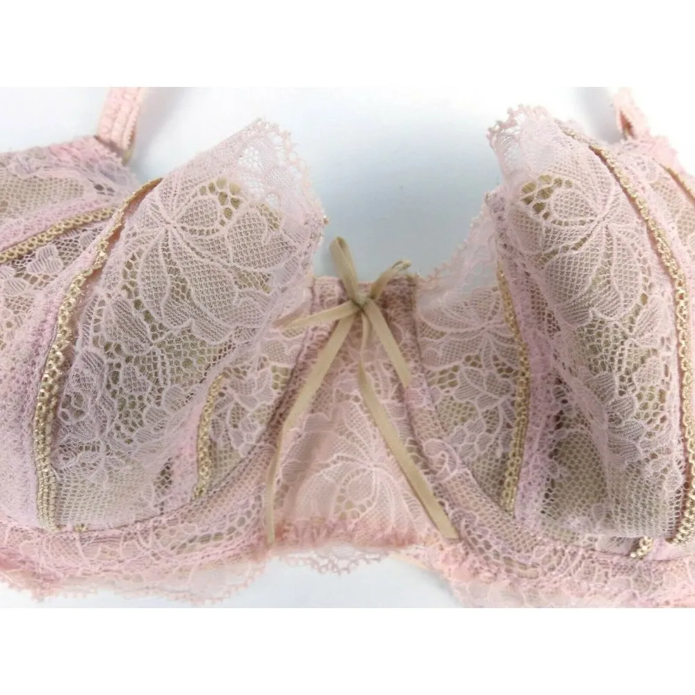 DKNY Belle Du Jour Underwire Balconette Lace Bra Sexy Pink Nude 34B - Image 8