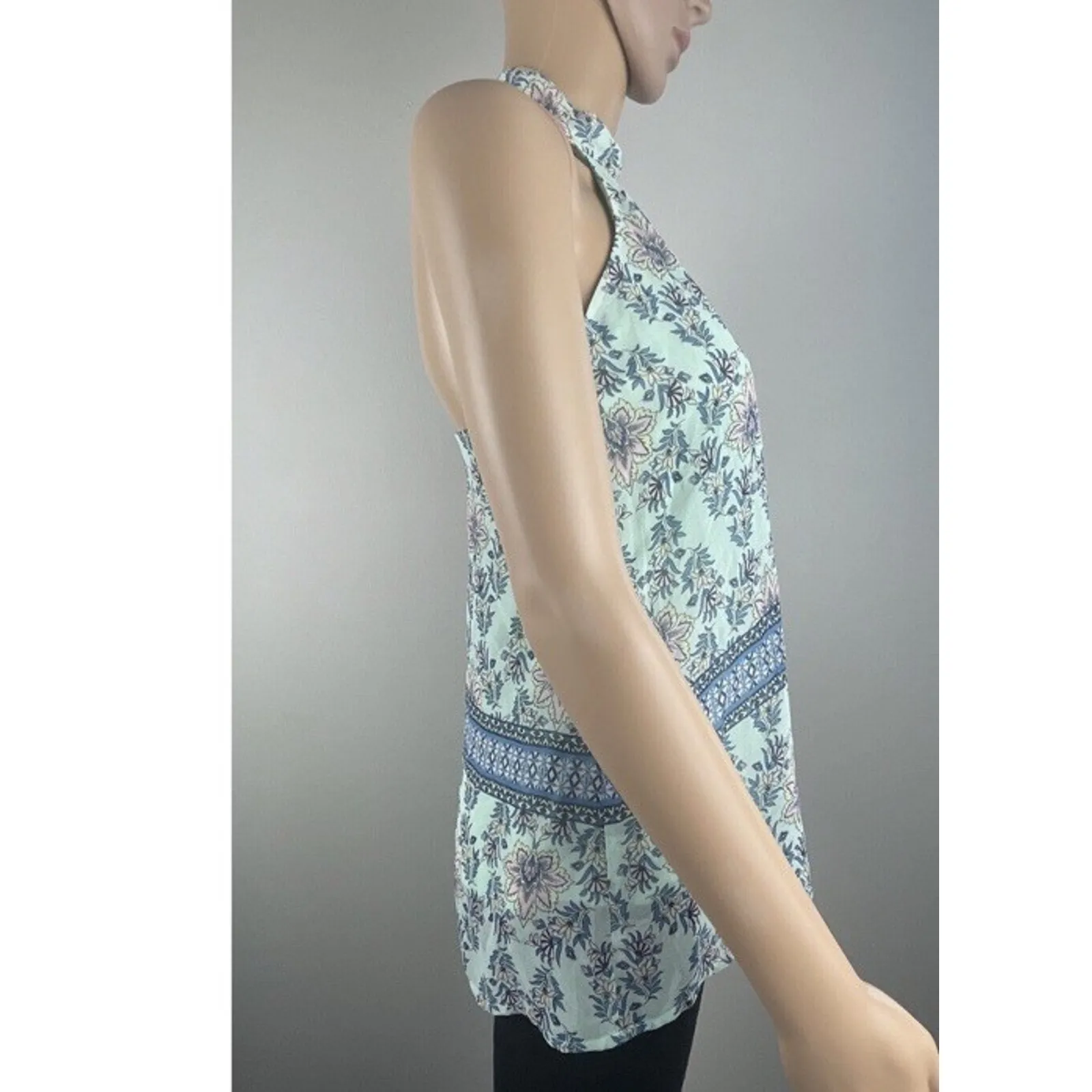 Blue Rain Halter Neck Sleeveless Top Floral Print Womens XS Green Multicolor - Image 5
