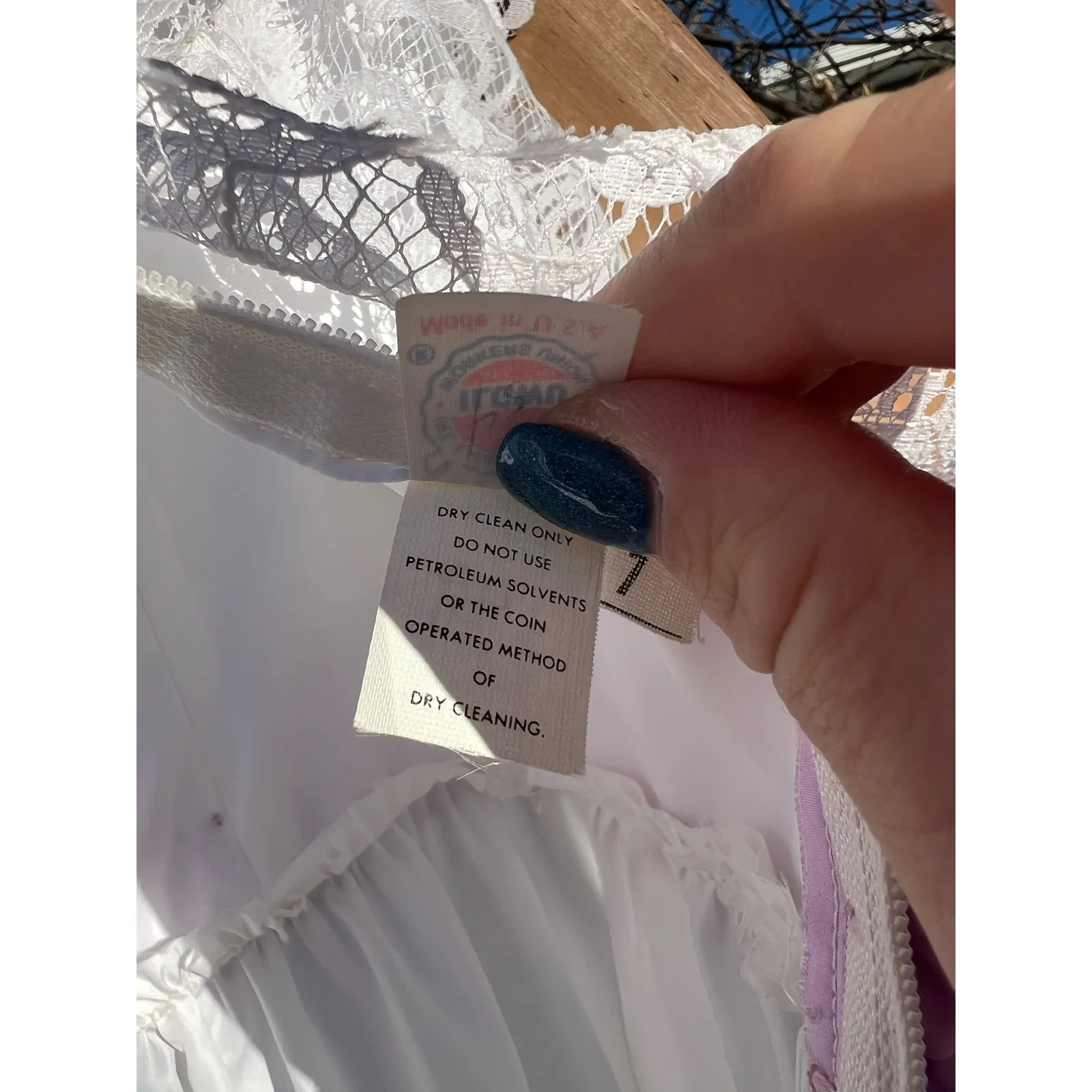 Vint. 80s Gone With The Wind Southern Belle Lace Ruffles White Purple Prom Dress Size XS - Image 9