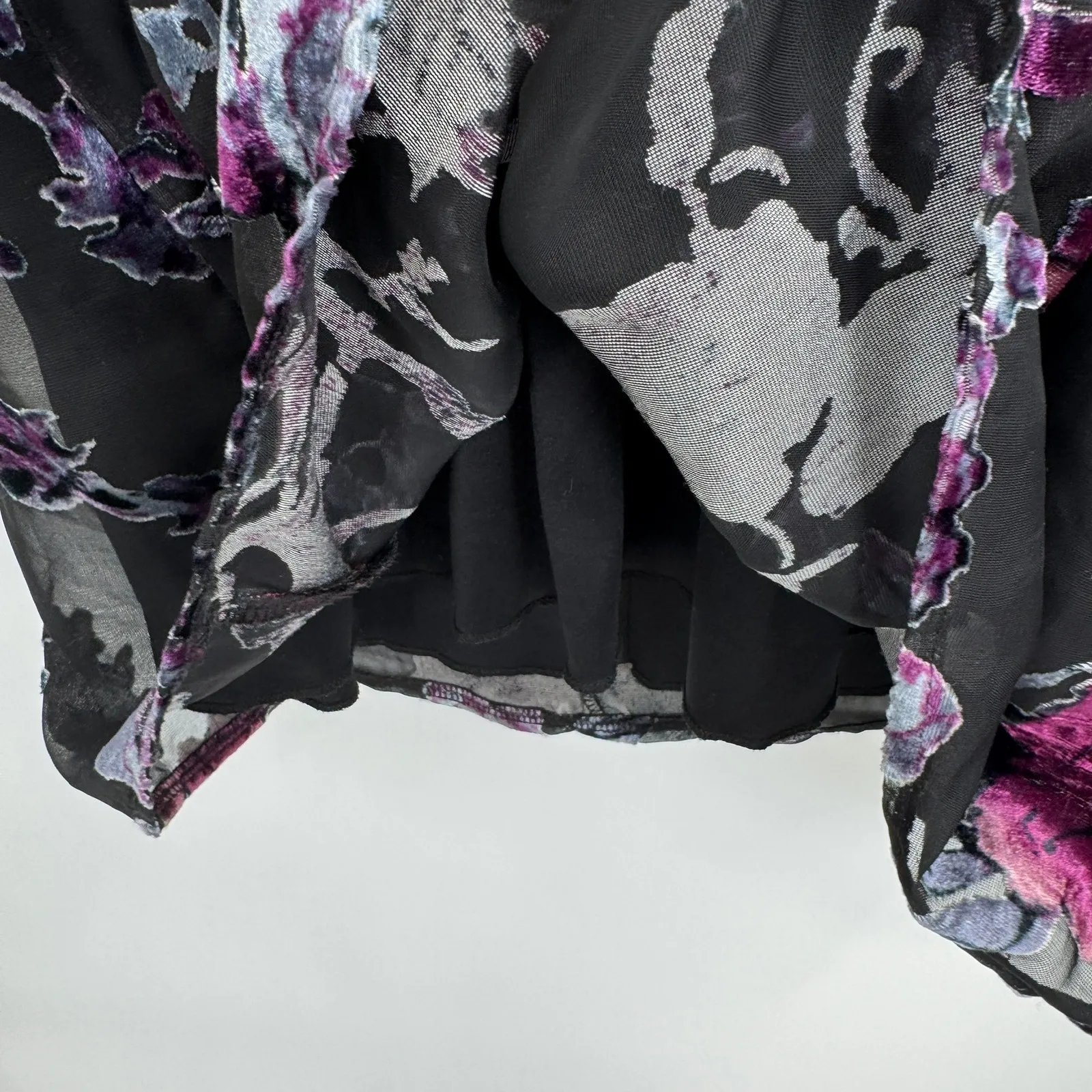 Dee Elly Mini Dress Womens Medium Black Floral Velvet Burnout Fairy Witchy - Image 6