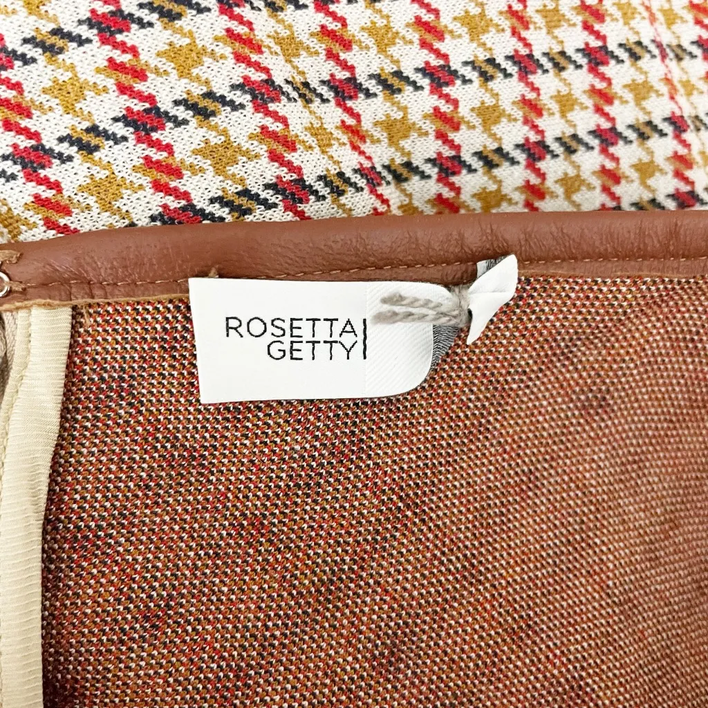 Rosetta Getty Stretch Knit Leather Trim Houndstooth Woven Flared Midi Skirt S - Image 2