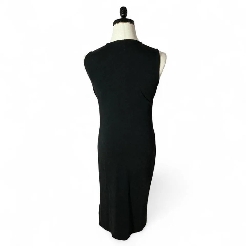 Eileen Fisher Black Sleeveless Tie Waist‎ Midi Dress XS TP - Image 2