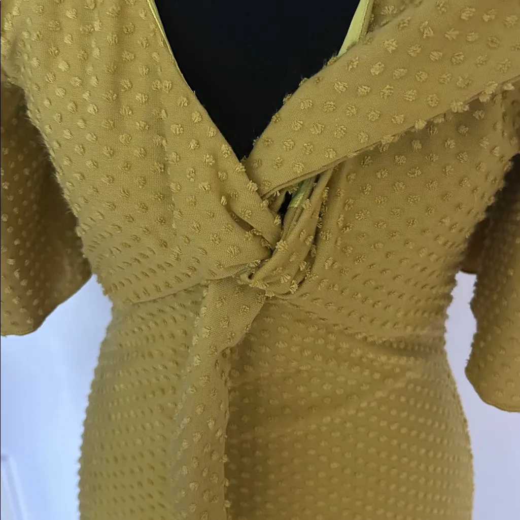 NWOT Revolve Tularosa chase short sleeve midi dress in pear with bow - Image 6