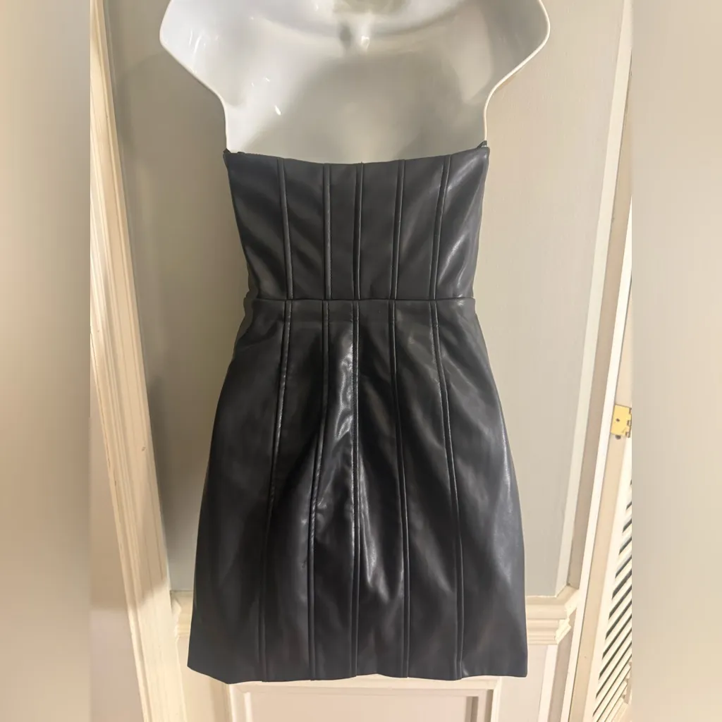 Do + Be Black Faux Leather Strapless Mini Dress NWT Size S - Image 2