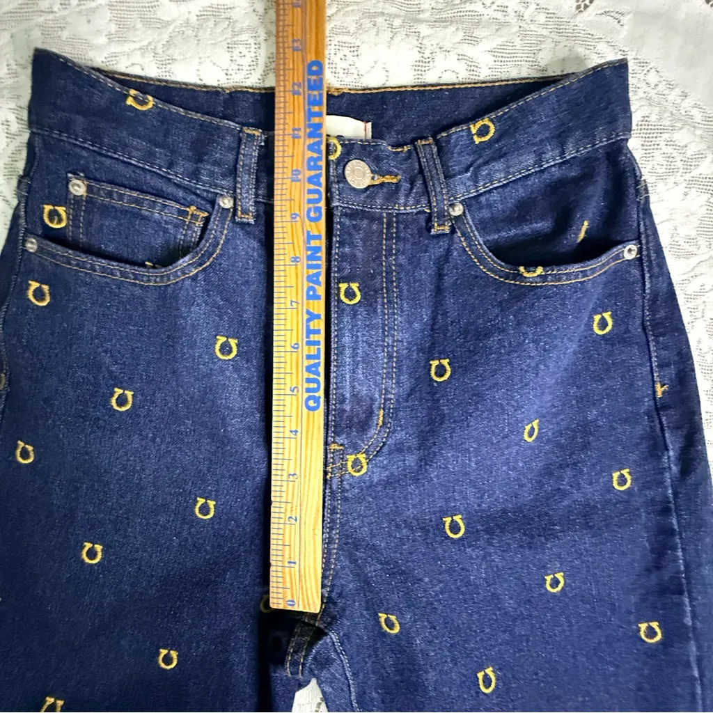 BDG High Waist Baggy Horseshoe Embroidered Dark Wash Cowboy Jeans size 27 - Image 13