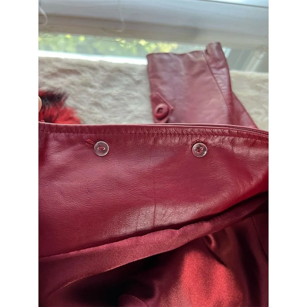 Jane Doe Women's Oxblood Leather Overcoat L Detachable Fox Collar Red Size L - Image 12