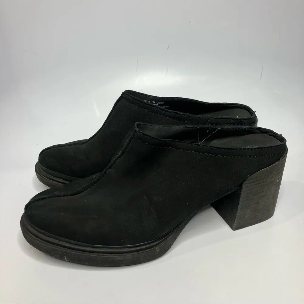 OTBT split black leather clog mules block‎ heel side 10 - Image 5
