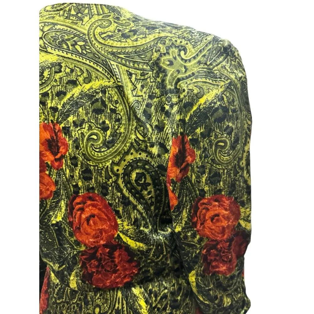 Dark Floral Velvet Long Sleeve Midi Dress Women’s Size 8 Green - Image 10