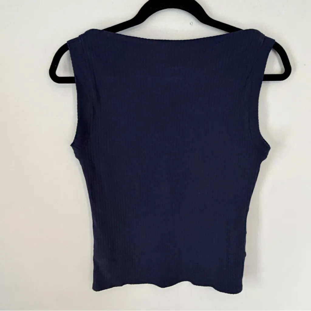 J.Crew Premium Rib Side-Button Tank Top Dark Navy Small - Image 3
