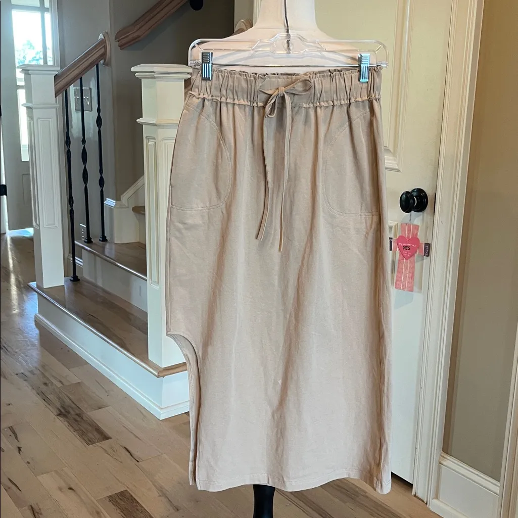 Comfy Long Khaki Skirt Maxi Drawstring Waist New Tan Size undefined - Image 3