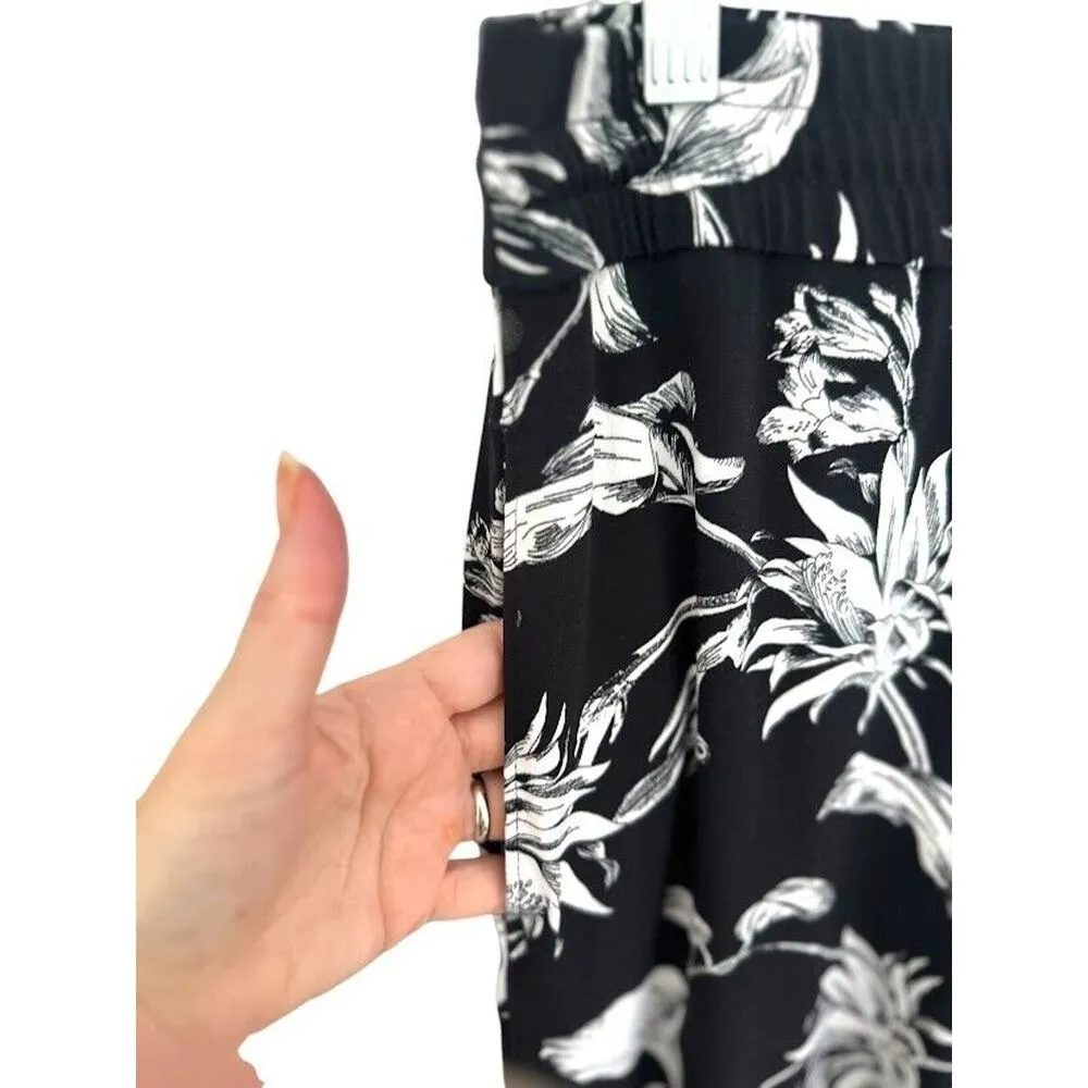 WHITE HOUSE BLACK MARKET WHBM Pants Size S Black White Floral Wide Leg Palazzo - Image 2