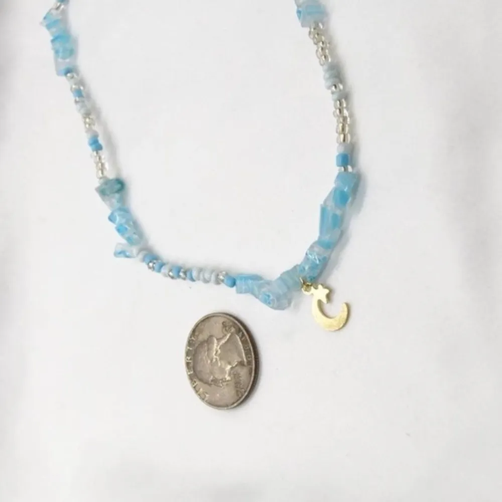 Blue Stone Beaded Moon Necklace - Image 3