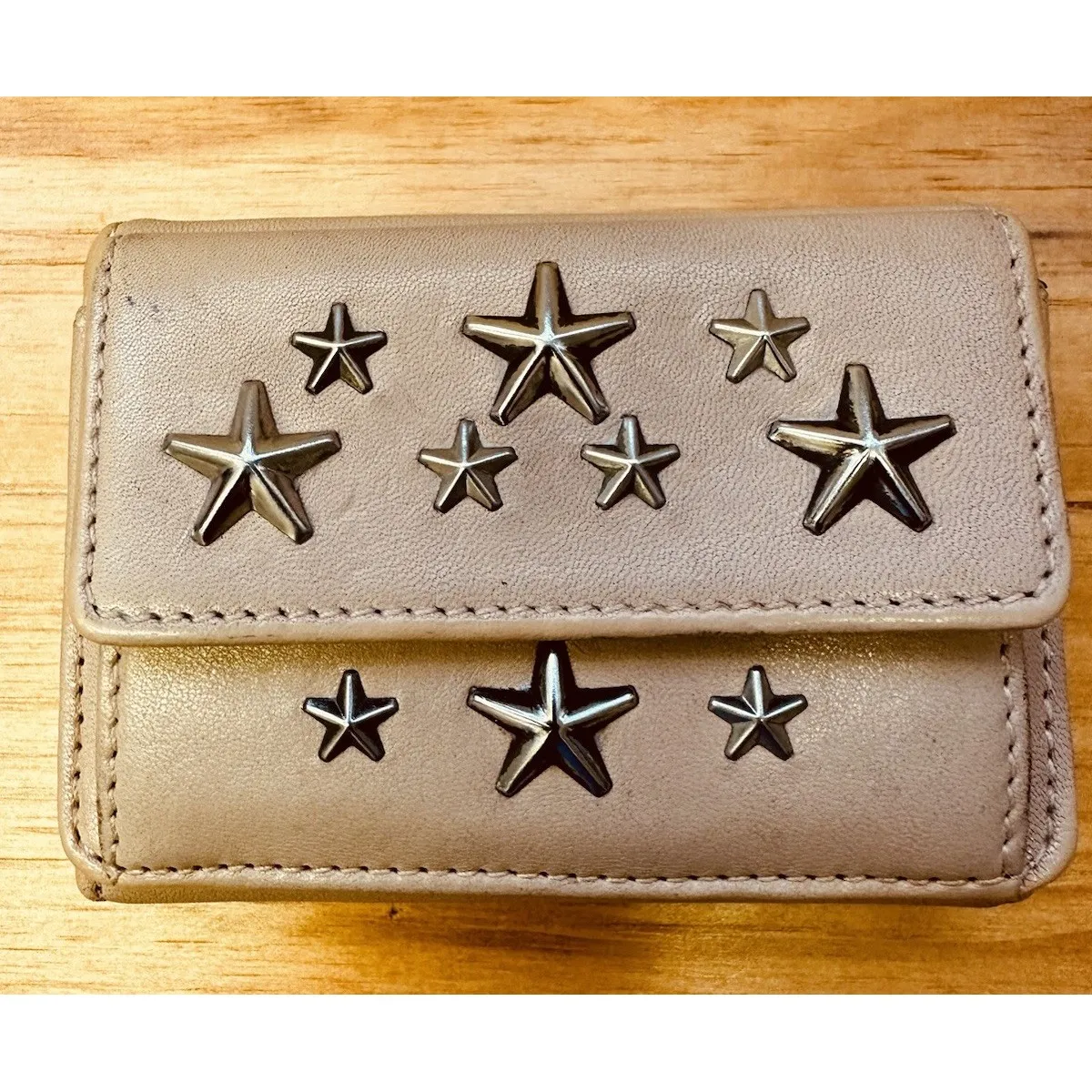 Jimmy Choo‎ Nemo Trifold Wallet With Coin Purse Stars Studs Leather Small Wallet - Image 14