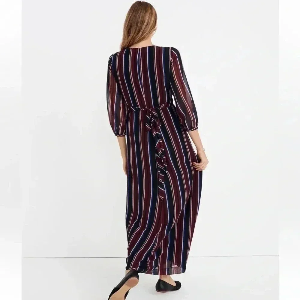 Madewell Wrap-Around Maxi Dress‎ in Stockdale Stripe Maroon Navy Size 00 ($178) - Image 3