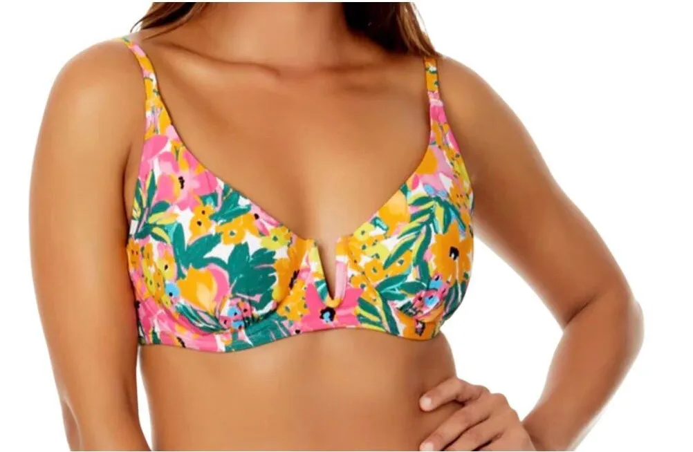 Anne Cole Women's V Wire Floral Elongated Underwire Bikini Swim Top size L - Image 1