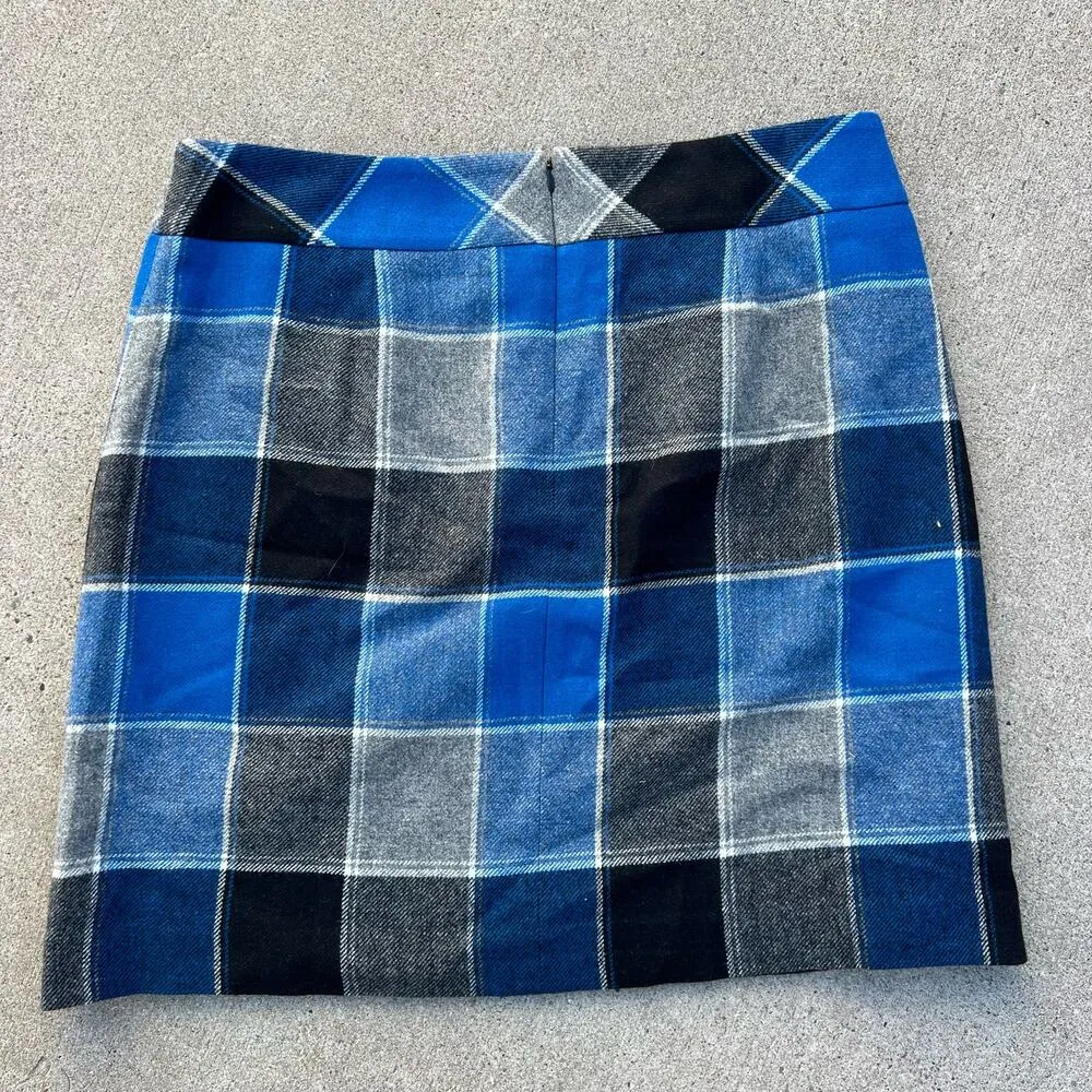 Talbots  Wool Blend Blue Gray Black Buffalo Plaid Straight Skirt NWT Size 16 - Image 3