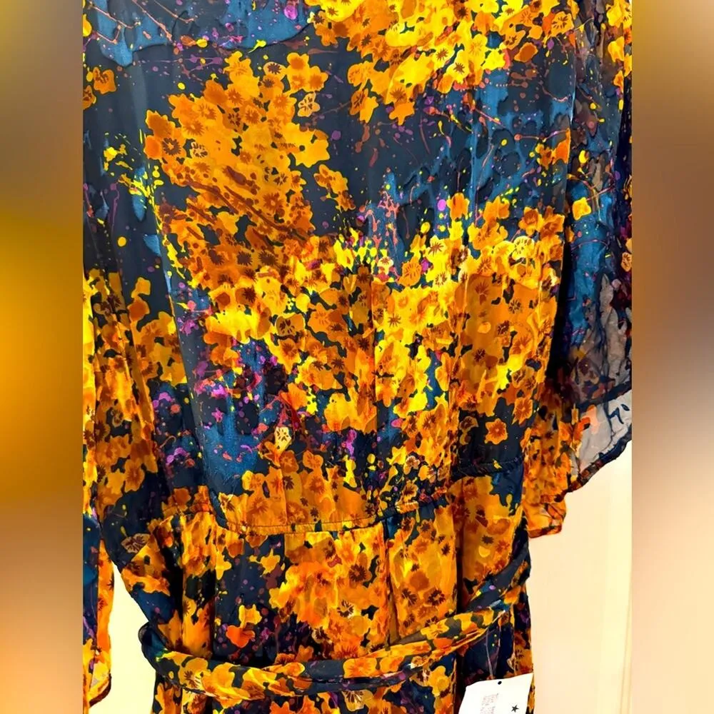 Marée Pour Toi Floral Burnout Faux Wrap Dress Size 20 New with Tag MSRP $199 SOO Blue - Image 9