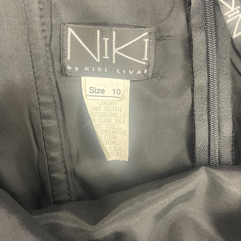 Vintage Nikki By Niki Livas Black Halter Dress With Velvet Floral Print Sz 10p - Image 4